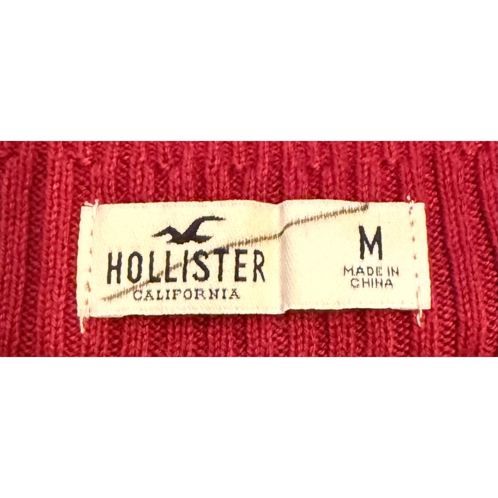 Hollister Burgundy Off The Shoulder Ribbed Knit Top White Varsity Stripe Medium - Picture 3 of 4